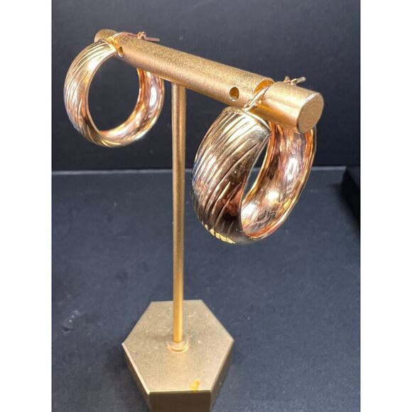 Rose Gold over sterling silver Italian hoop earrings - Picture 2 of 14